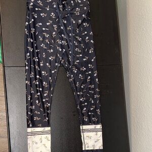 The Upside Navy Floral Pull-On Leggings with Cream Contrast Cuffs